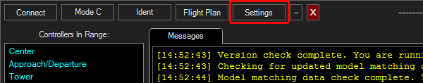 Click the "Settings" button to access vPilot's settings.