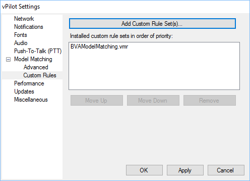 The BVA Model Matching file appears in the Model Matching settings once selected.