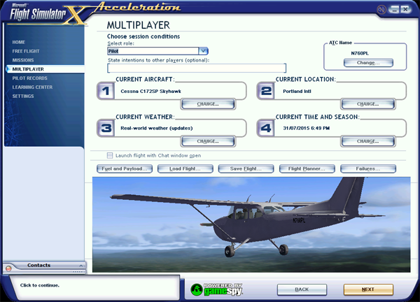 Select your aircraft.