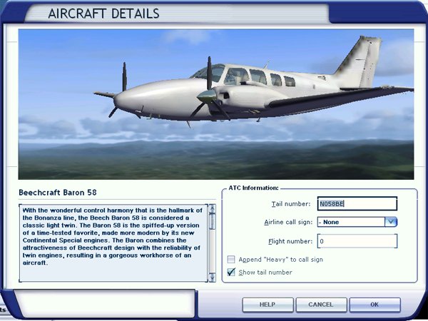 Select an aircraft. The tail number and callsign settings chosen here do not affect how you appear on the network.