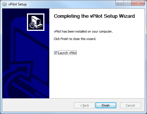 Once the installation has completed, launch vPilot.