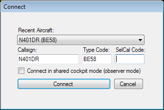 Once you have entered your Callsign and Type Code, click "Connect".