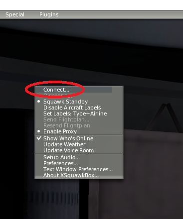 select 'Plugins' from the menu and then XSquawkbox -> Connect